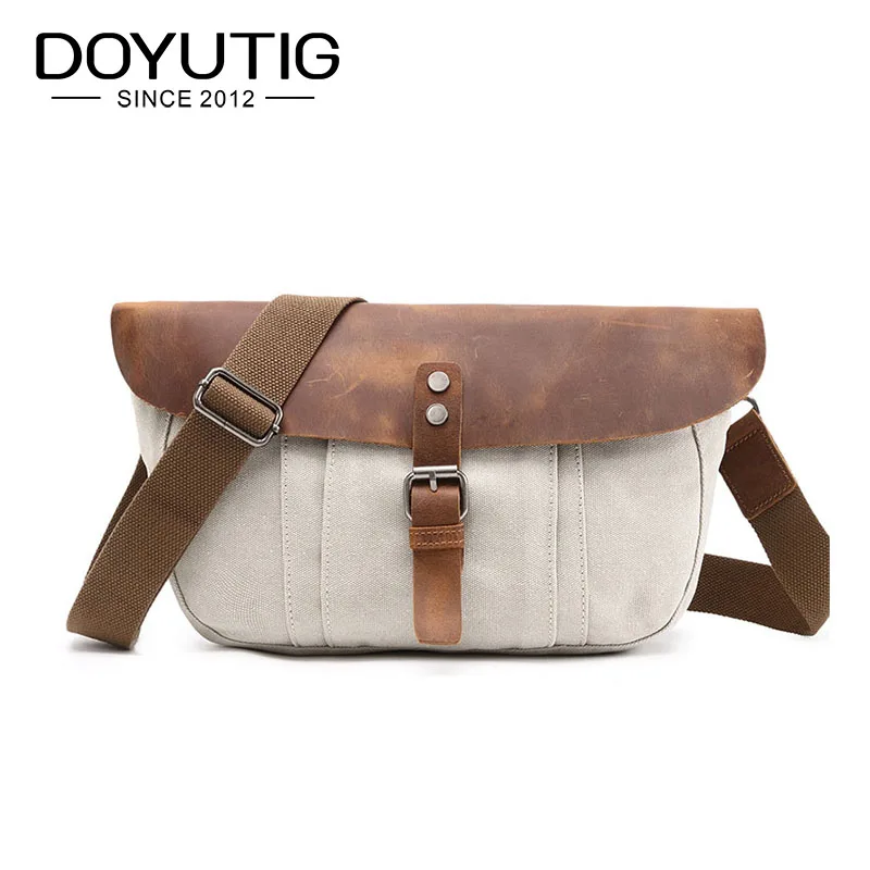 Luxury Male & Female Canvas Crossbody Bag With Crazy Horse Leather European Design Casual Shoulder Bags For School & Travel G063