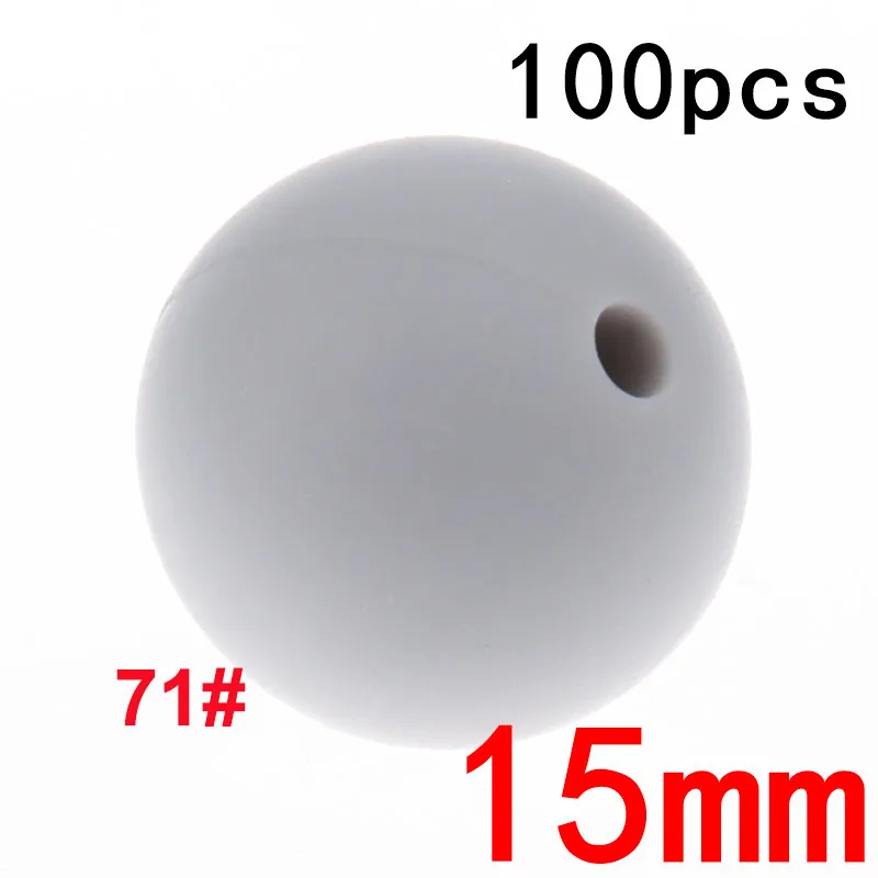 71Glacier Grey Fkisbox 100PC силиконовый Прорезыватель Beads15MM шарики Силиконовые Прорезыватели для зубов бусины Diy прорезиненное Силиконовое ожерелье для прорезывания зубов бусина Bpa бесплатно для кормления ребенка - Цвет: 71Glacier Grey