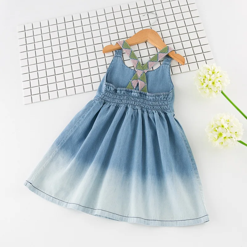 Lovely Dress 2019 Summer Baby Princess Jean Denim Gradual Change Design Clothes Criss-Cross Back Girls | Детская одежда и обувь