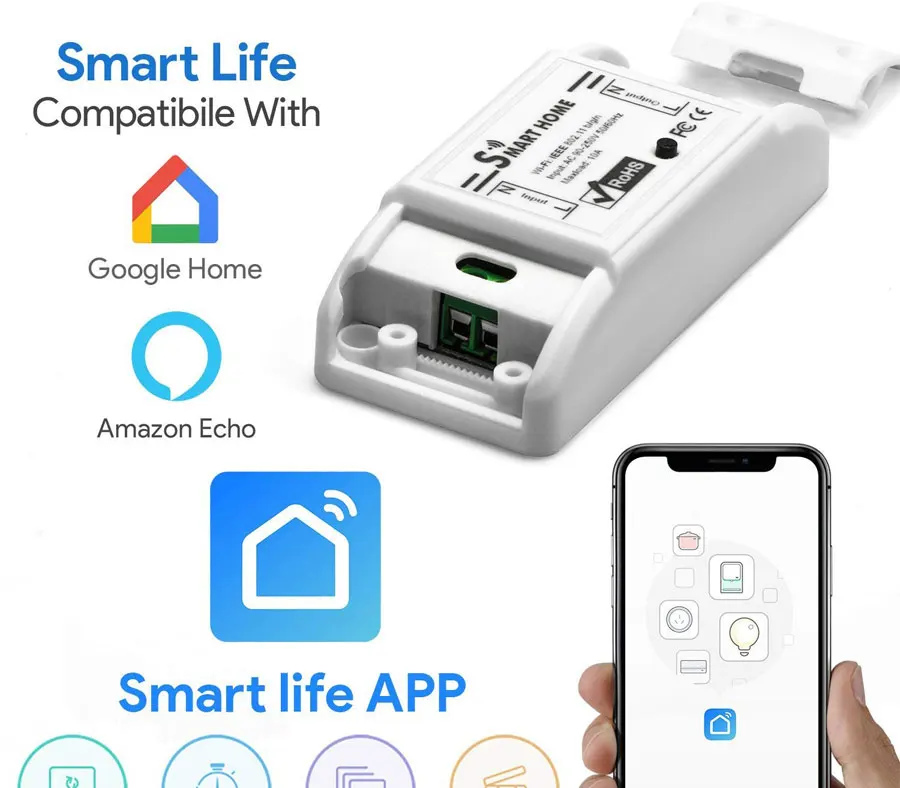 Urgrico Tuya Wifi умный переключатель DIY Беспроводной Дистанционный светильник интеллектуальное реле для домашней автоматизации модуль управления работа с Alexa/Google