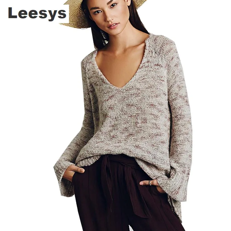 Leesys осень 2017 г. новый вязаный воротник с длинными рукавами | Женская одежда