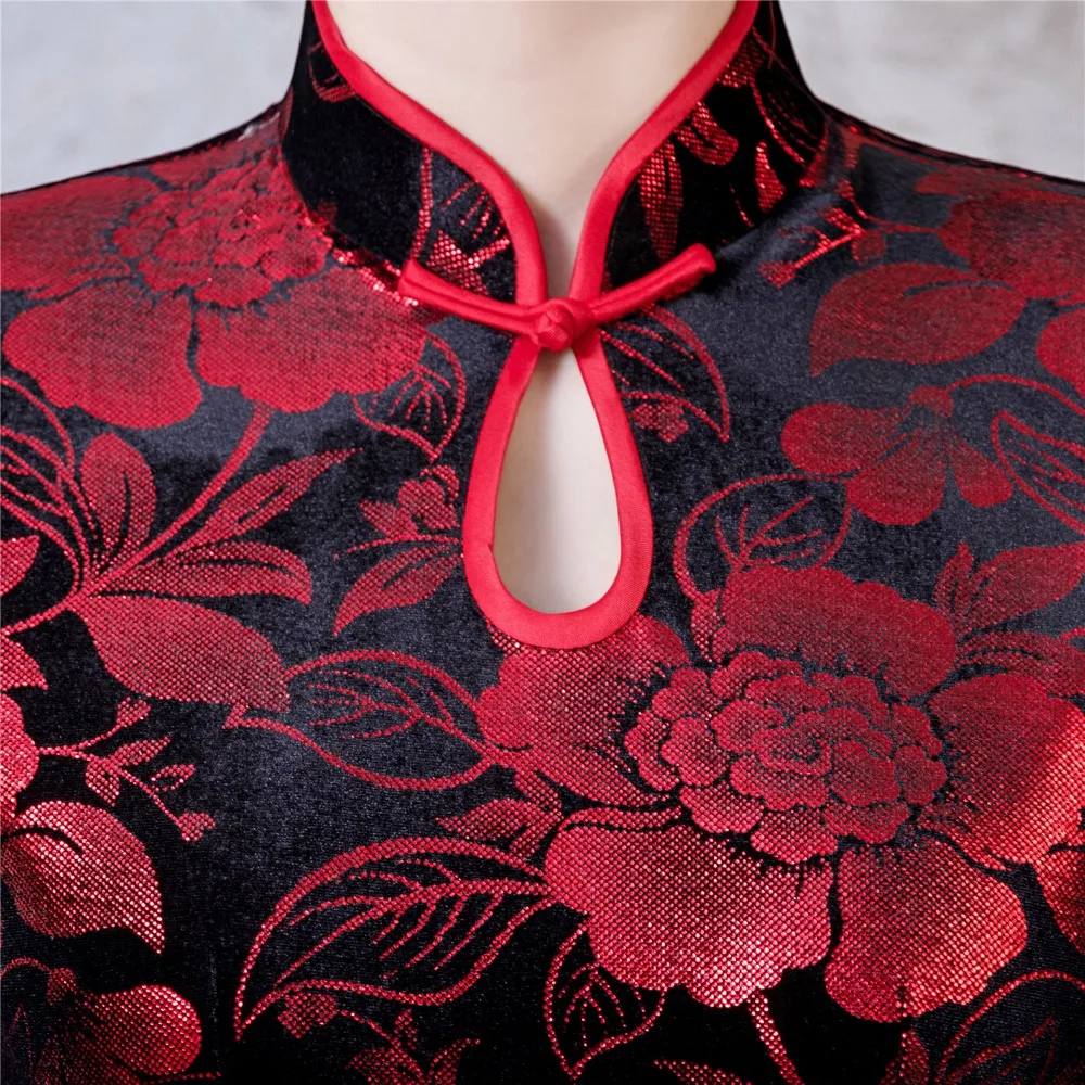 Шанхай история Замочная скважина с длинным рукавом Винтаж Цветочный Qipao длинный
