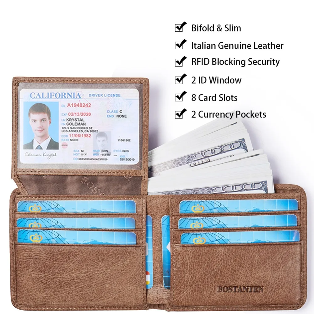 BOSTANTEN, Мужской винтажный кредитный держатель для карт, блокировка Rfid, кошелек, Geunine, кожа, унисекс, безопасность, информация, кошелек с коробкой