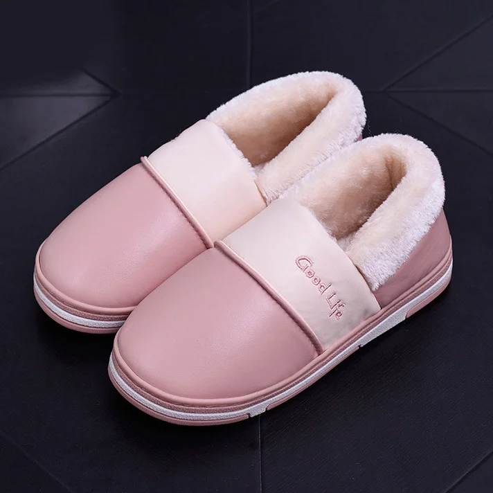 pink Женские зимние ботинки; Зимние Теплые ботильоны на меху; пара хлопковых ботинок на толстой подошве; Женская водонепроницаемая обувь на плоской подошве без застежки; Botas Mujer Zapatos - Цвет: pink