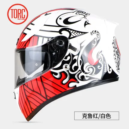 TORC Полнолицевой шлем Casco мотоциклетный шлем модный профессиональный шлем винтажные двойные линзы T128 - Цвет: white red crewe