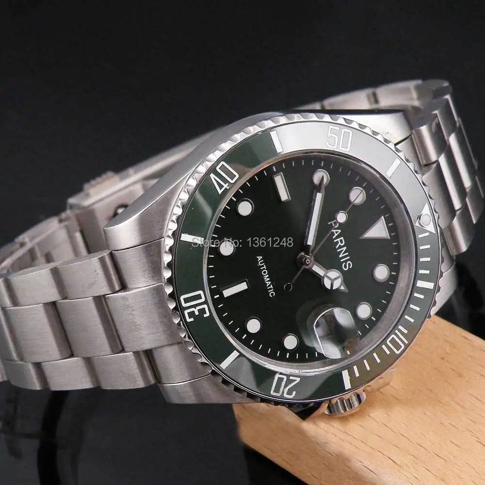 

40mm parnis green dial automatic ceramic bezel saphirglas edulst Edelstahl uhr mens watch 121