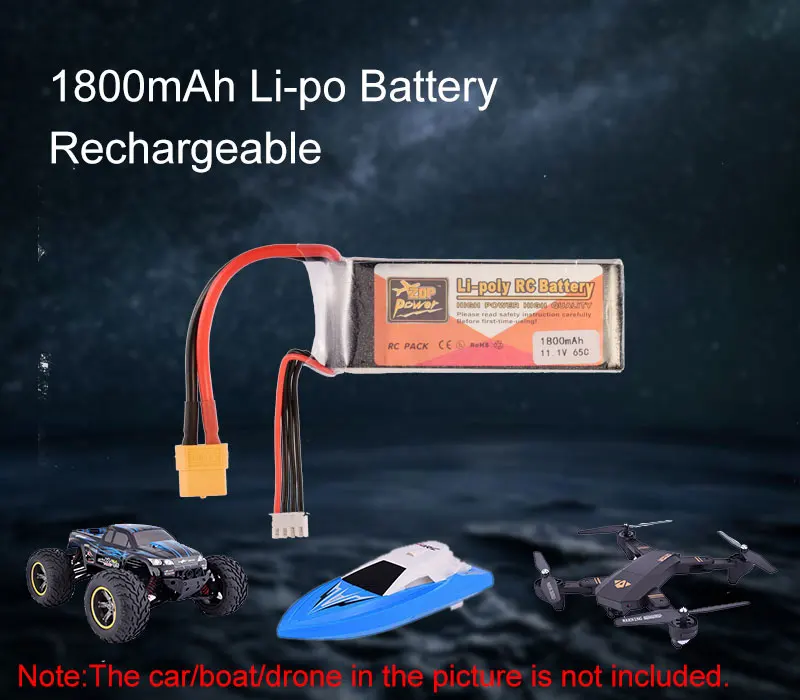 Литий-полимерный аккумулятор ZOP Power 11 1 В 1800 мАч 65C 3S XT60 перезаряжаемый для