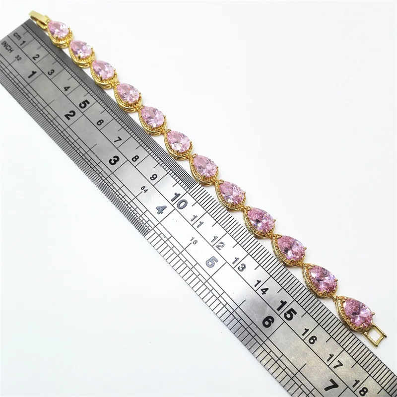 

Water Drop pink Jewelry Gold Color Women Bracelets & Bangle Christmas Gift Free shipping