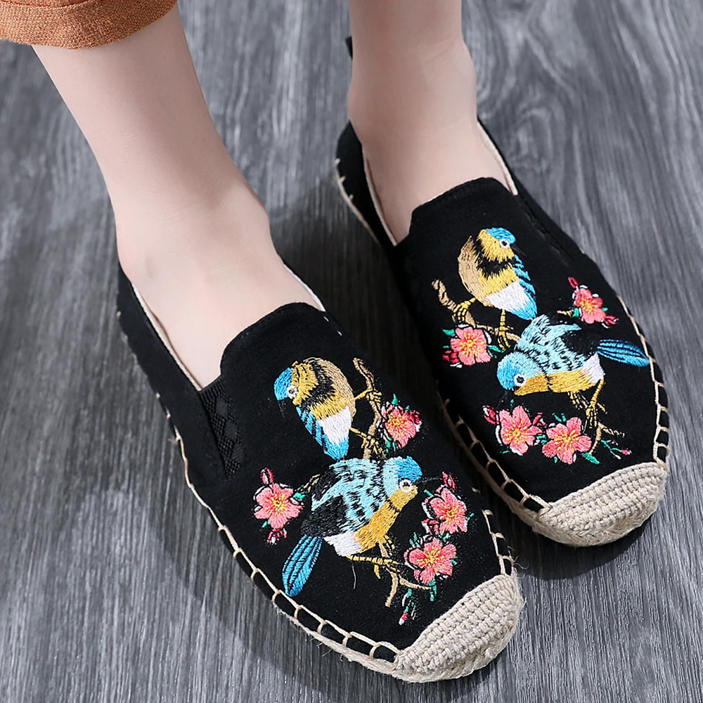 Женская обувь на плоской подошве 2018 платформа китайский вышитые Рыбак соломы