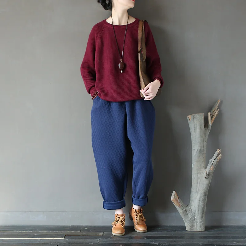 Винтажные брюки новые женские осенние зимние хлопковые свободные толстые теплые