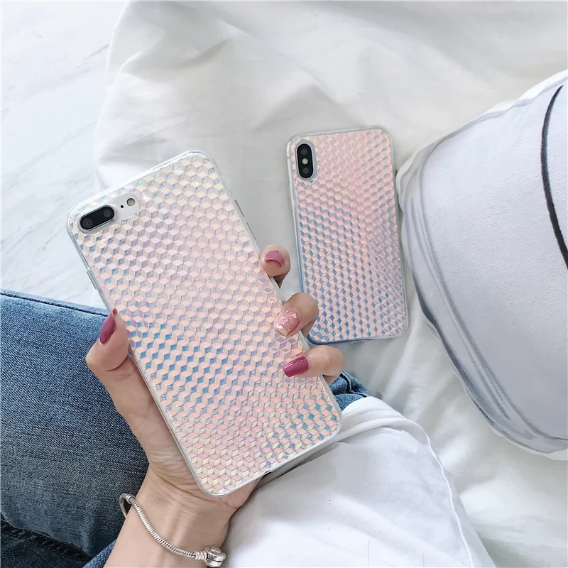 3D вафельная масштаба шику Лазерная чехол для телефона iPhone 6 S 7 8 плюс Прозрачный