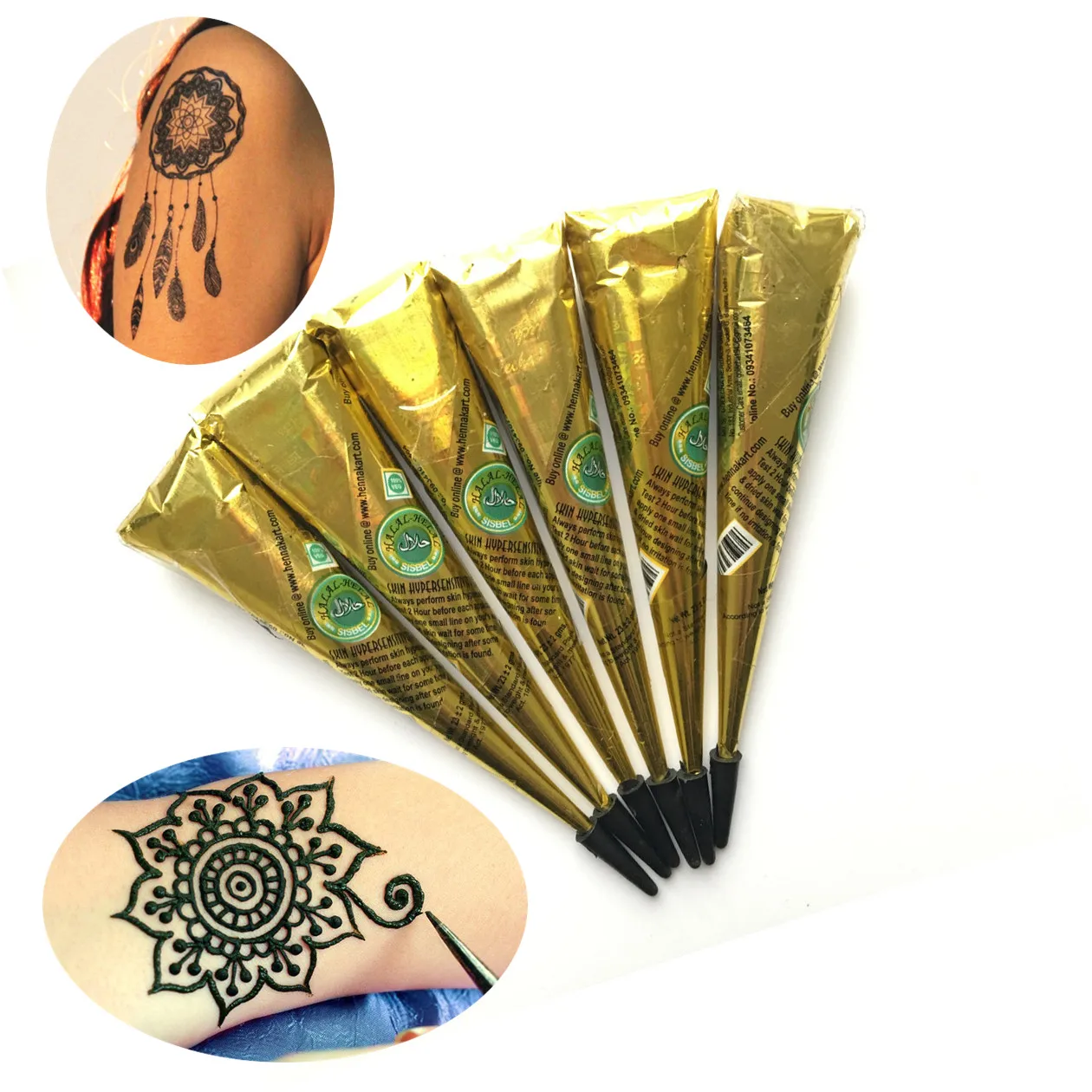 6 шт./лот водостойкая паста для татуировок с хной конусы коричневые чернила цвет