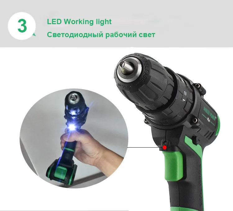 21V Double Speed Impact Drill Electric Hammer Drill Battery Electric Cordless Drill Electric Screwdriver Home DIY Power Tools