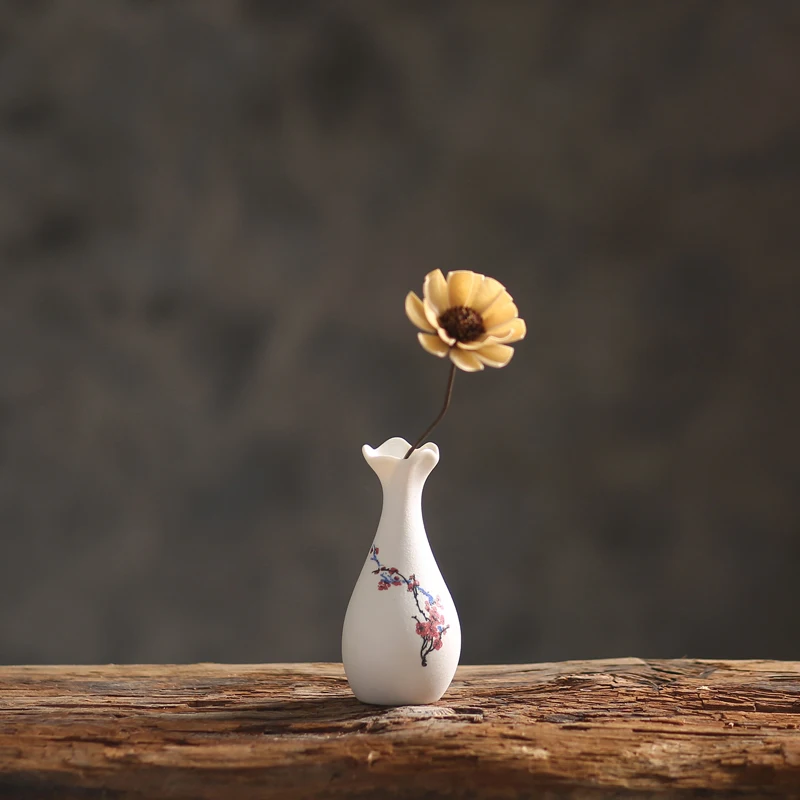 

Mini ceramic vase Traditional Chinese home accessories flower plug artificial flowers Home Office Desktop Table Decoration