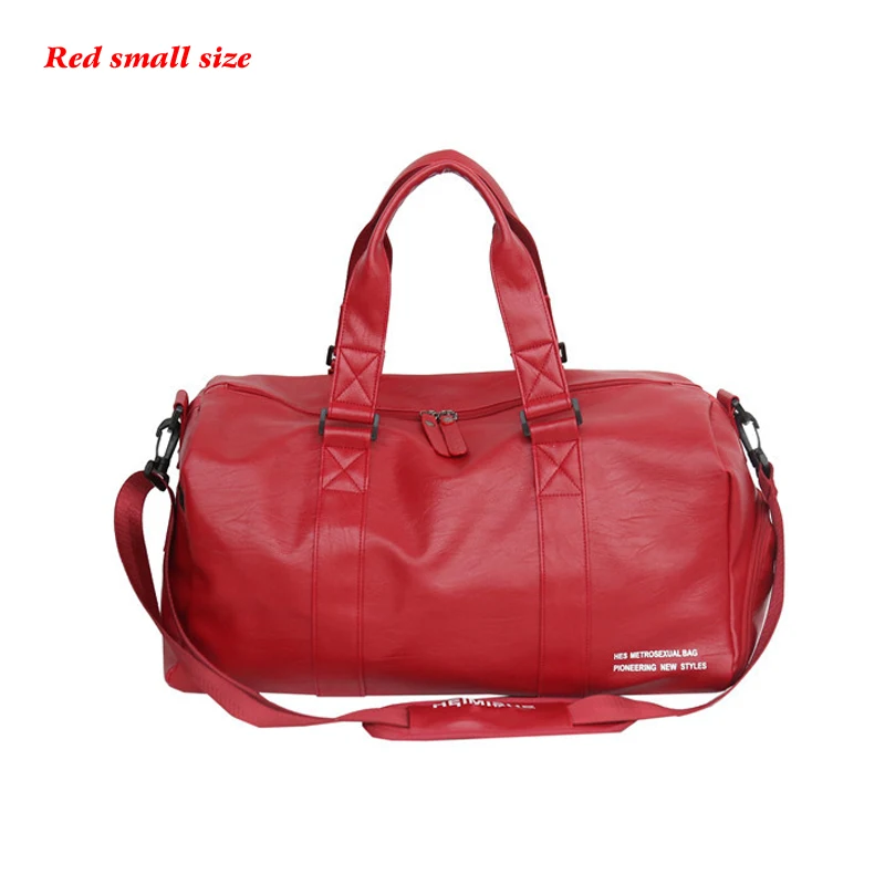 red small size Кожаная Дорожная сумка большой вместимости, Мужская Ручная сумка для багажа, сумки для путешествий, Женская дорожная сумка, черная ПУ водонепроницаемая винтажная мужская сумка - Цвет: red small size