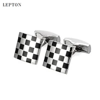 lepton black business cufflinks for mens fashion square enamel cuff link button high quality luxury wedding groom with gift box