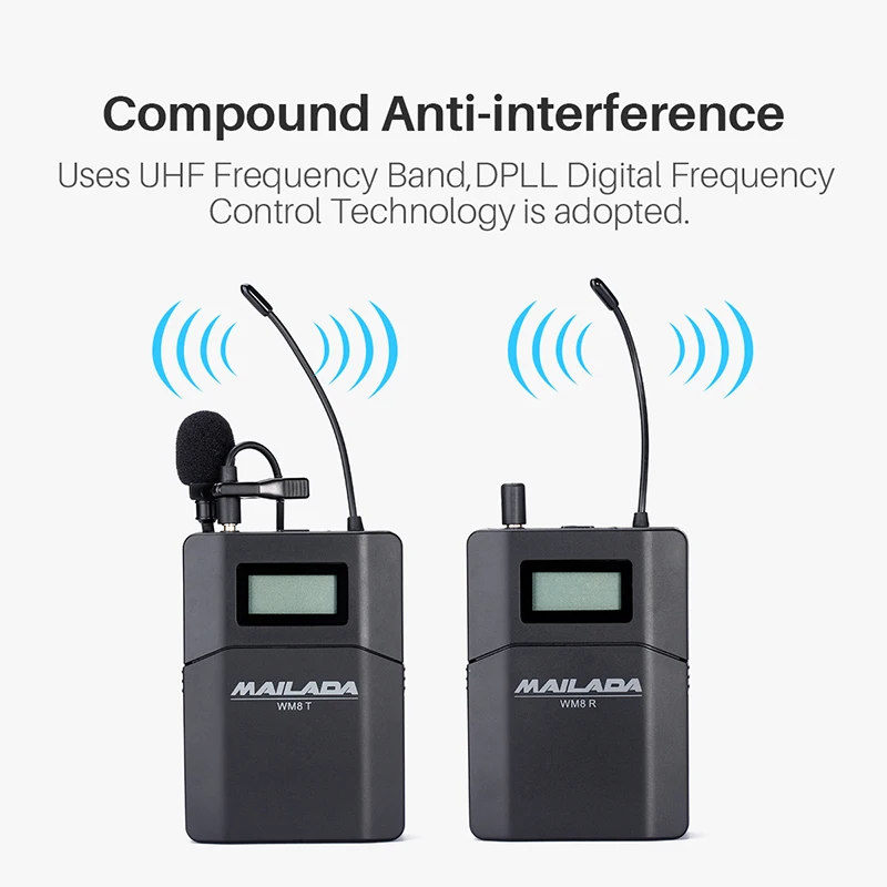 Беспроводная система микрофона UHF DSLR для камеры Mailada WM8 передатчик с отворотом и
