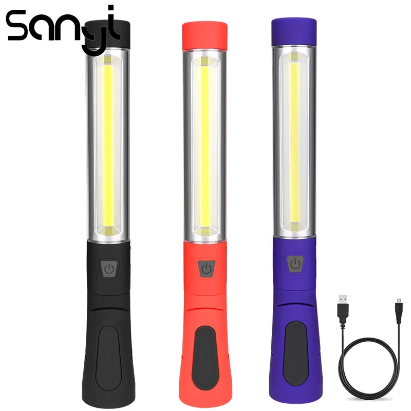 

SANYI Magnetic Flashlight Torch USB Built-in Rechargeable Battery LED COB Portable Lantern 3 Modes Working Light for Camping