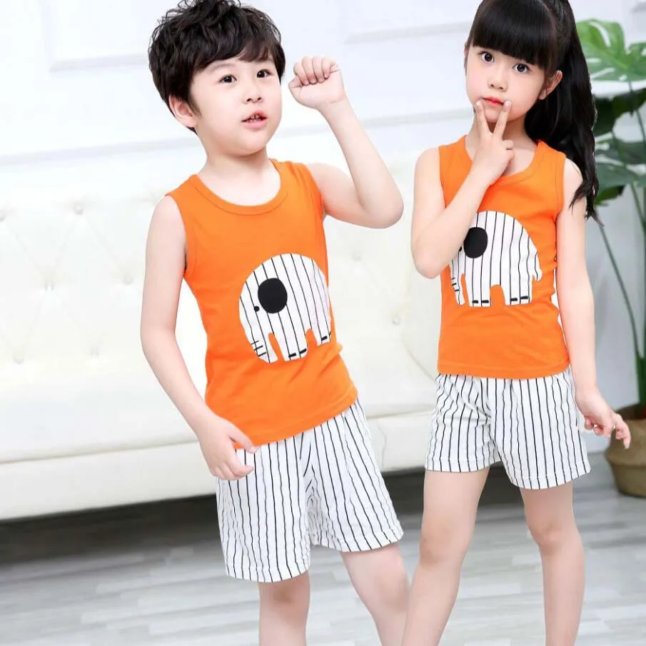 Комплект летней детской одежды для мальчиков и девочек жилет с мультяшным