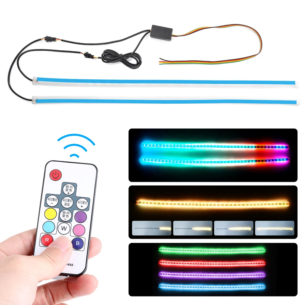 30 45 60 см автомобильный RGB светодиодный свет полосы динамические гибкие светодиодные дневные ходовые огни полосы света фары дневного света поворота сигнальная лампа 12 В DRL