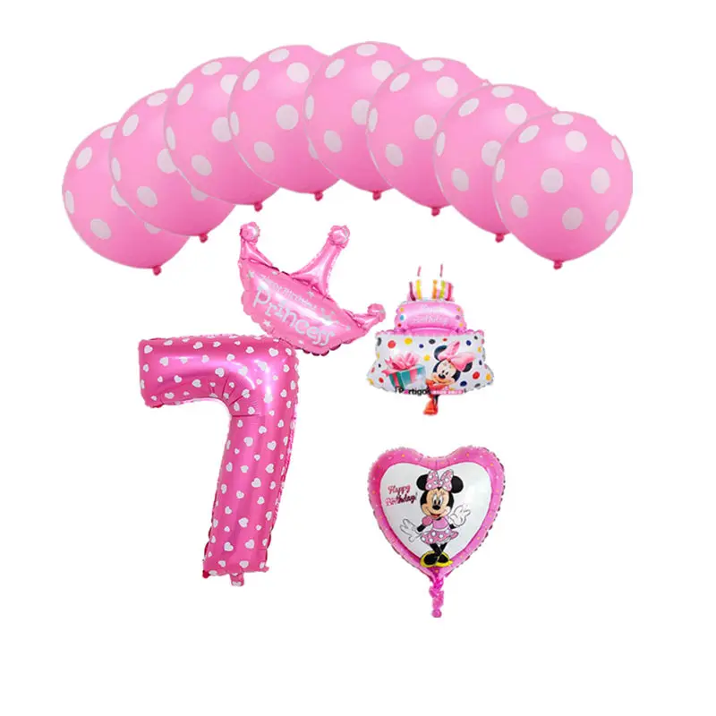 pink 7 12 шт. фольгированные шары-цифры с Микки и Минни Маус, 1-9 фольгированных шаров, мини-торты, шары для детского душа, украшения для дня рождения - Цвет: pink 7