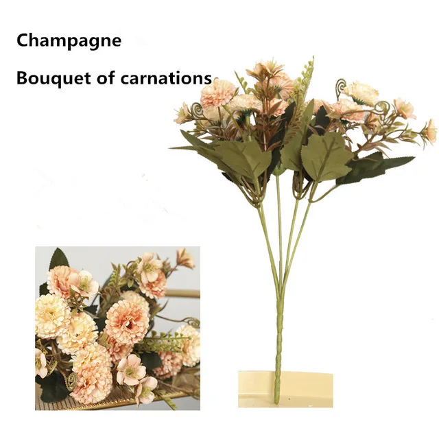 Шампанское 11 Heads artificial flowers carnation bouquet DIY home wedding decor fake flower Mother's Day Teacher's Day gift desk Potted - Цвет: Шампанское