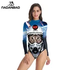 Новинка; Новая модная боди ванный комплект пространство Кошки Женский купальник с принтом шерстяное с длинным рукавом на молнии Одна деталь купальника B120-009