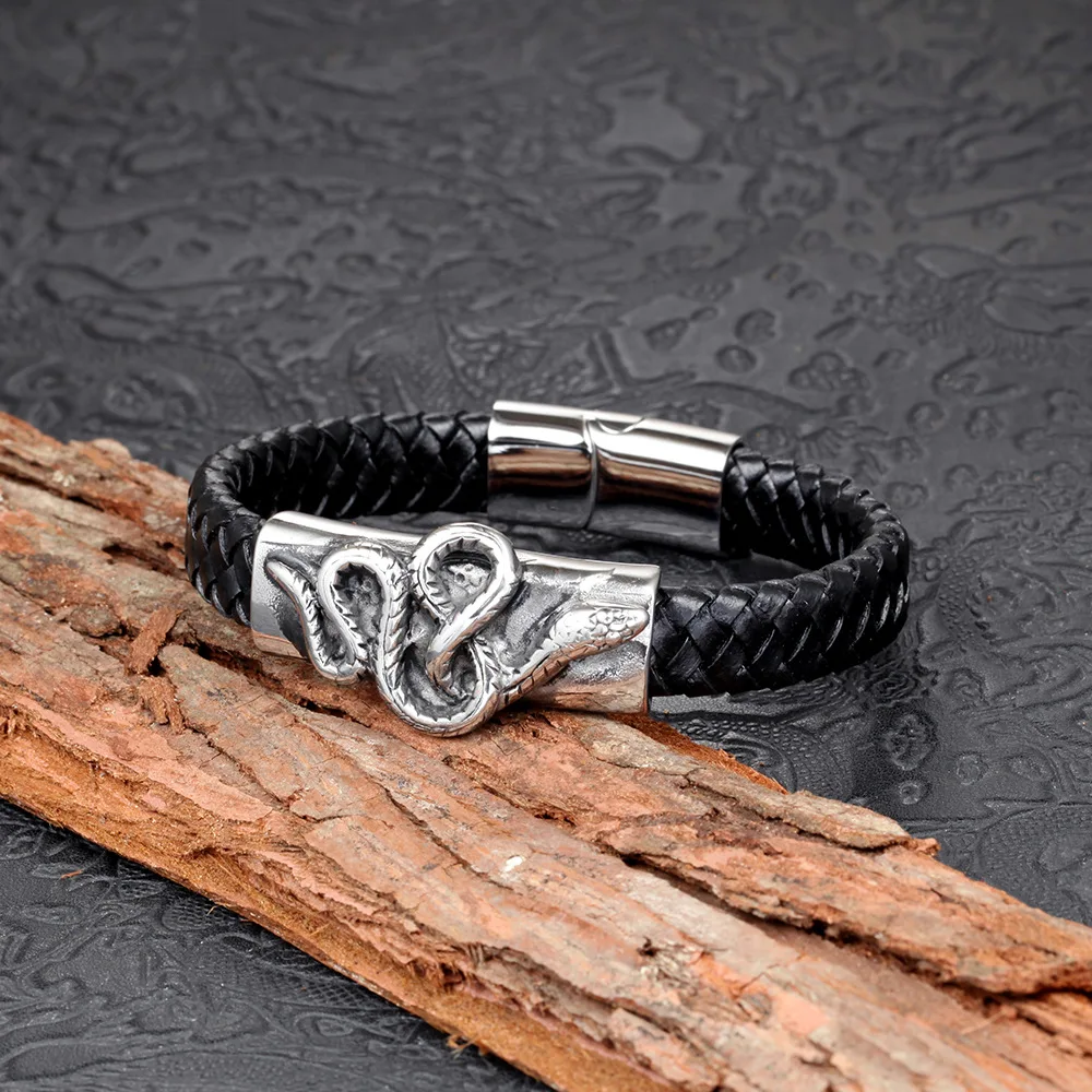 Factory direct sales manual weaving stainless steel snake chain wholesale accessories bracelet genuine leather hand ornaments | Украшения и