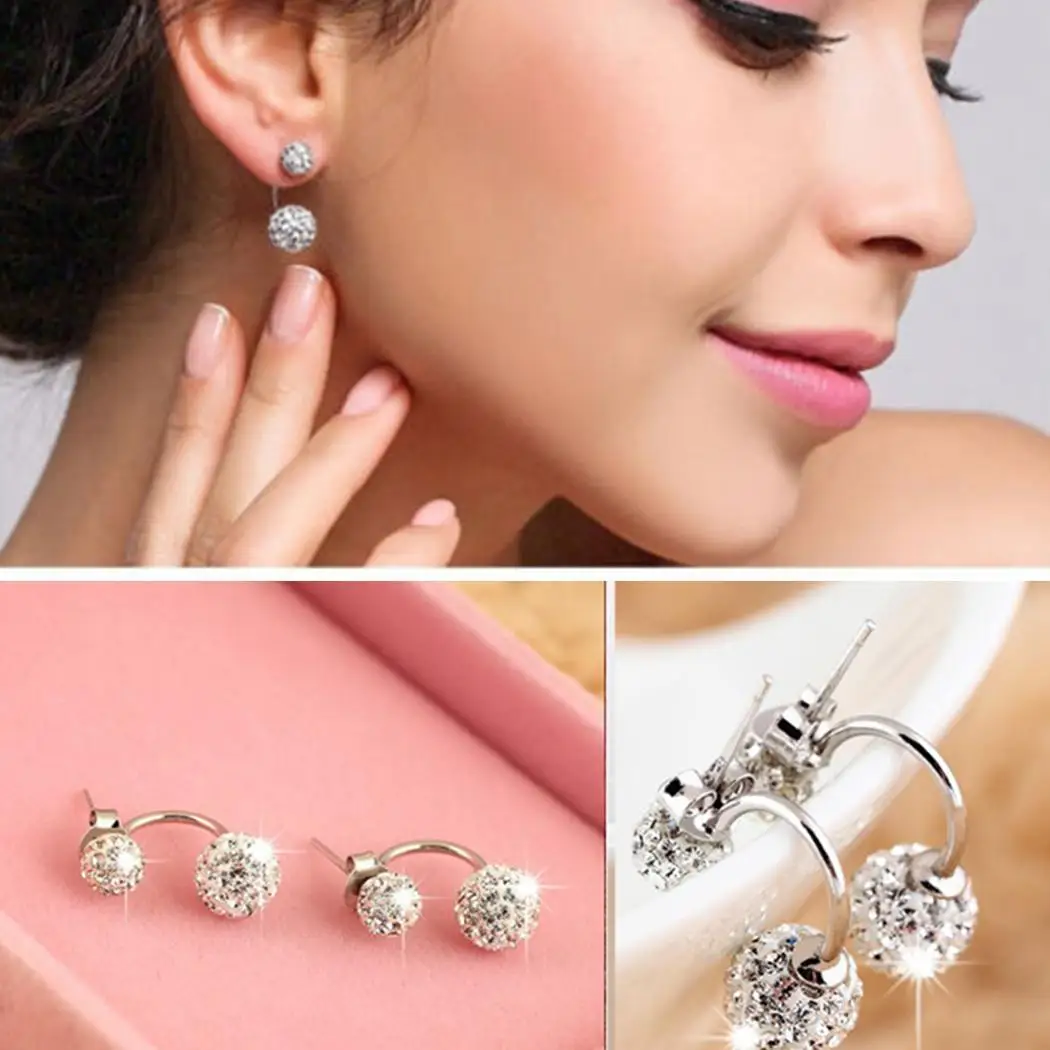 1 Employee benefits Crystal Double Stud Beaded Rhinestone Jewelry Piercing commemorative Pair etc Women Tourism Silver Earrings | Украшения