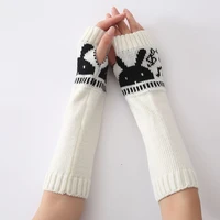 hot women knitted long arm fingerless gloves fashion print autumn winter soft warm mitten knitted half finger sleeve gloves