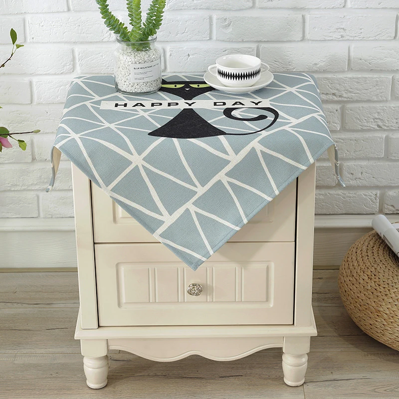 JDSR Household Waterproof Bedside Table Dust Covers with Storage Bag Digitally Printed Nordic Pink Rabbit Cute Cat Cotton Cloth | Дом и сад