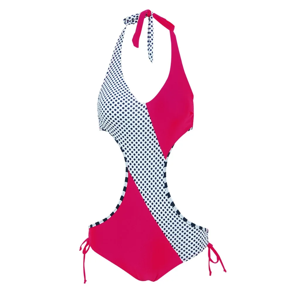 Купальный костюм размера плюс Женский цельный купальник в горошек винтажный