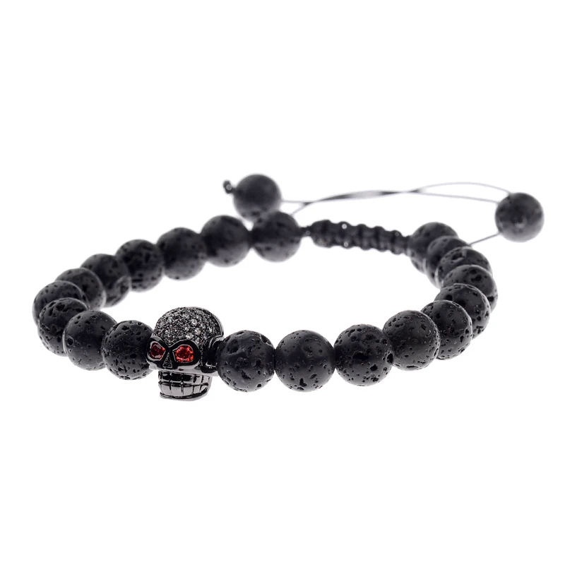 Талисманы 8 мм Скелет искусственный камень лавы BraceletsCZ циркон проложить шарик Веревка Плетеный мужской Исцеление баланс энергии счастливый браслет