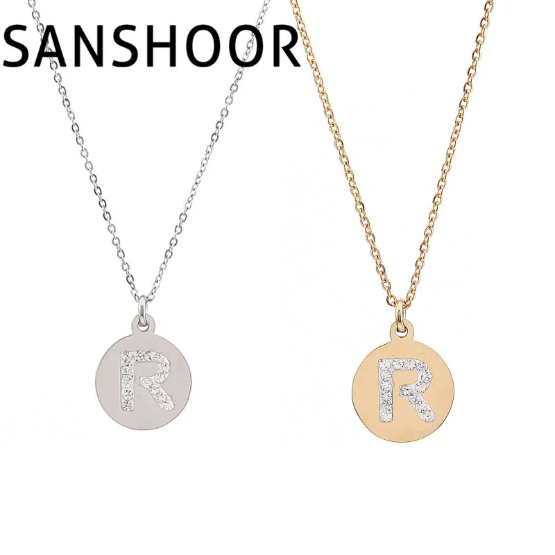 1 шт. Горячая распродажа Подвеска с буквой R с кристаллами CZ и набором ожерелья с цепочкой из нержавеющей стали длиной 45 см в подарок для женщин.