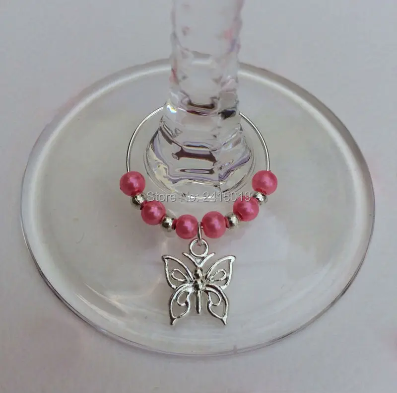 Бесплатная доставка 24x Бабочка смешанные цвета вечерние подвески для винного