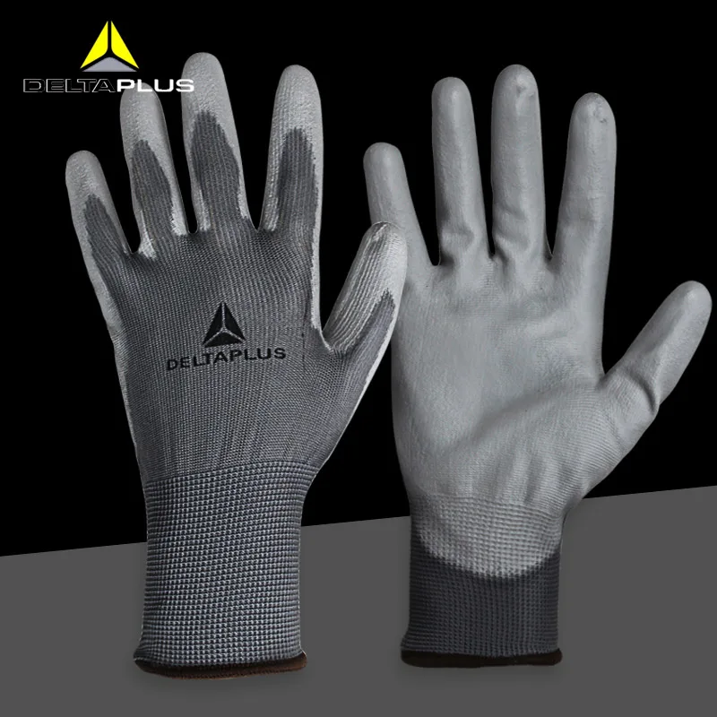 

12 pairs/lot Deltaplus Work Safety Gloves Palm PU Coating Wear-resistant Anti-slip Gloves Labor Protection Breathable Glove