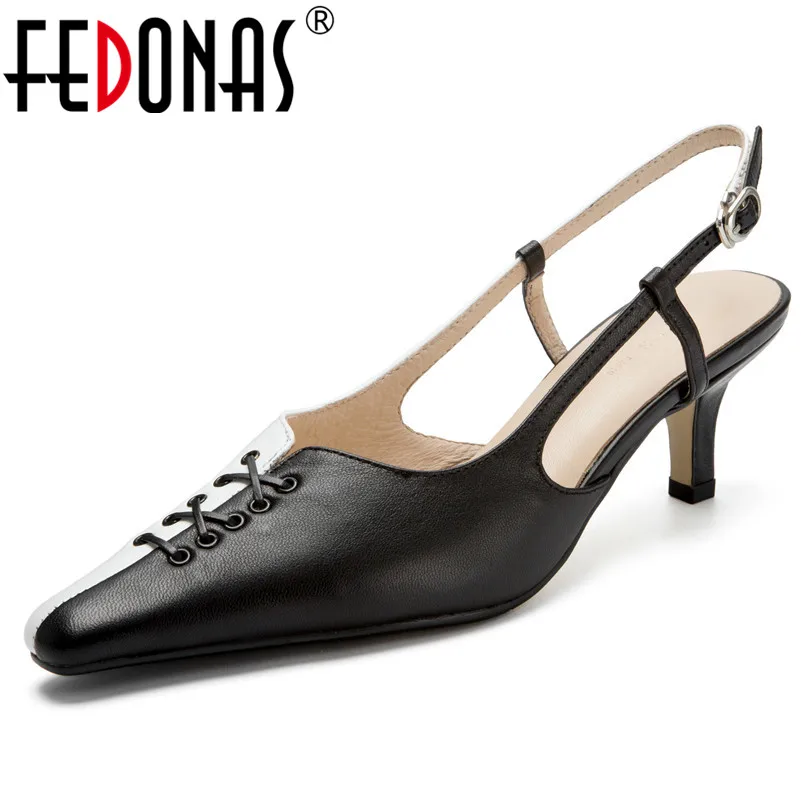 Женские винтажные сандалии FEDONAS на тонком каблуке с острым носком из натуральной