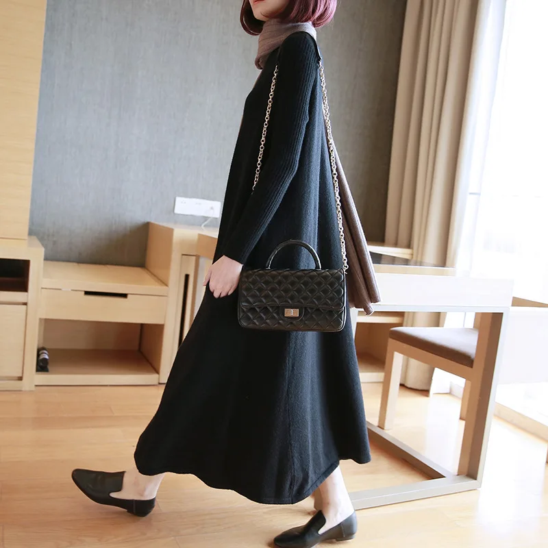

Autumn and winter knit dress 2018 autumn new large size women's long section loose bottoming long sleeve sweater skirt
