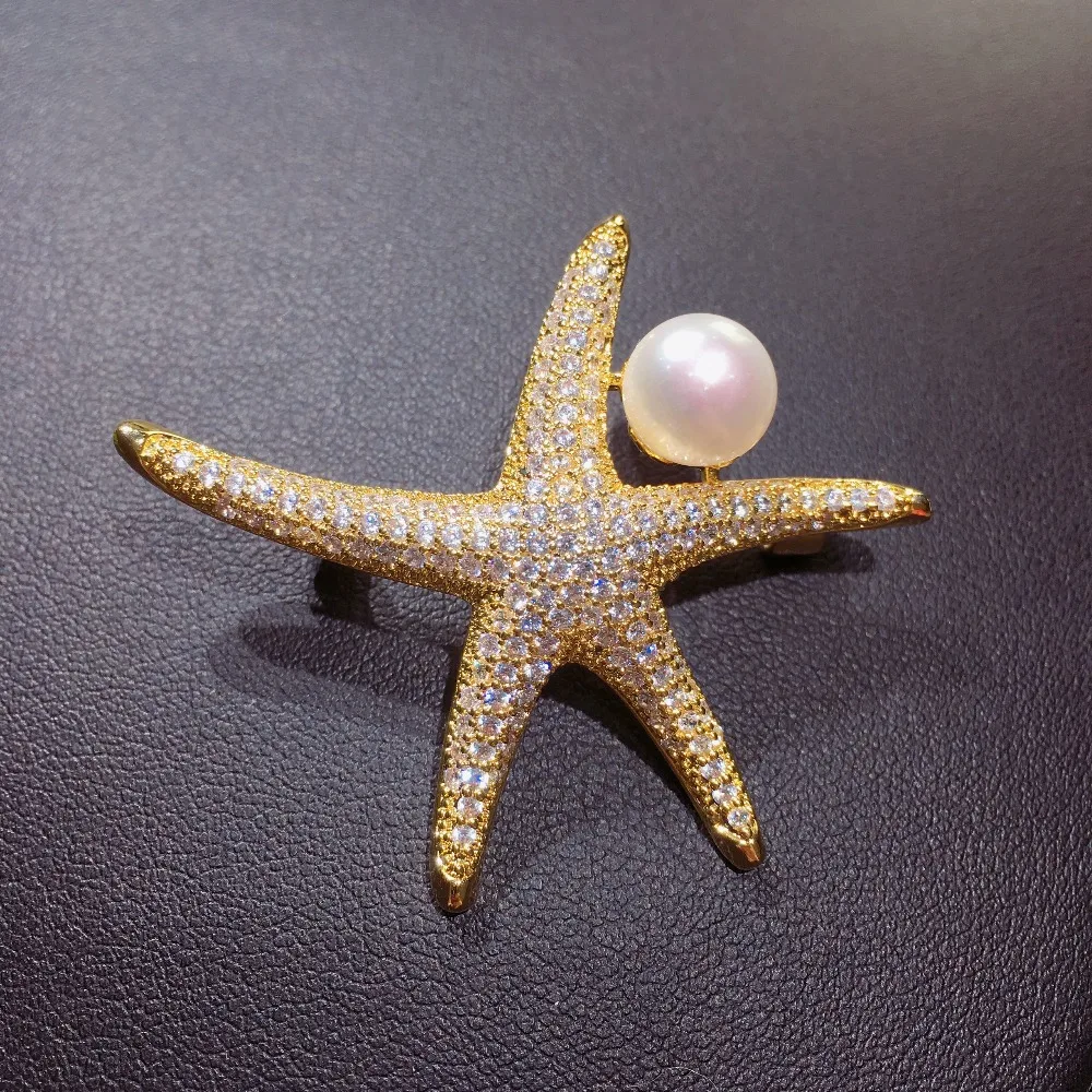 ZHBORUINI High Quality Natural Freshwater Pearl Brooch Fine Zircon Micro Insert Starfish Jewelry For Women Not Fade | Украшения и