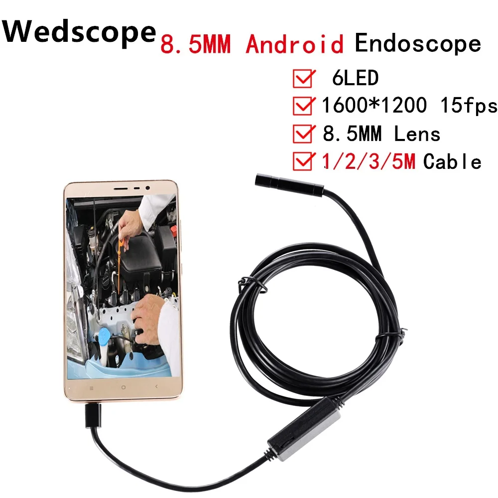 Wedscop HD 2mp 6 LED 8.5 мм объектив 1 м/2 м/3 м/5 м Android USB эндоскопа Водонепроницаемый