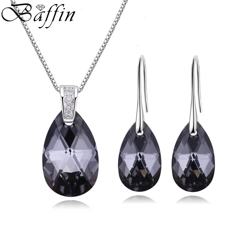 BAFFIN оригинальные кристаллы от Swarovski Ювелирные наборы грушевидный кулон ожерелье Висячие серьги для женщин свадебный серебряный цвет - Окраска металла: Crystal Silver Night