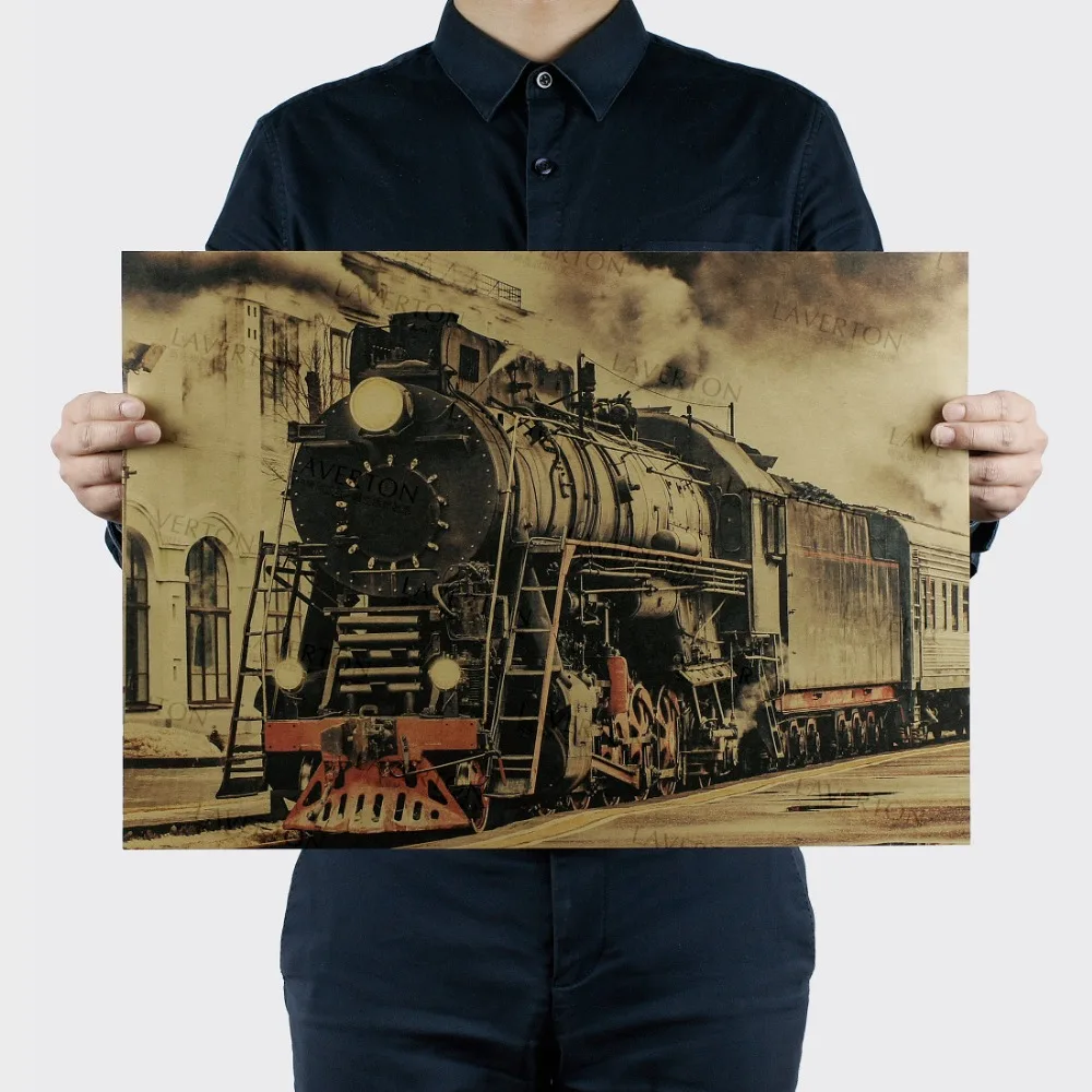 Ретро поезд рейка/знаменитый вид Классическая фотография/крафт бумага наклейки