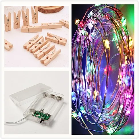 Wood clip (RGB) 5 м 10 м светодиодный гирлянда медная проволока с Деревянные прищепки на батарейках Гирлянда для фото держатель Рождество Свадьба День рождения - Испускаемый цвет: Wood clip (RGB)