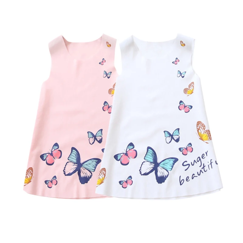 Hot Summer Baby Girls Sleeveless Butterfly Printed Princess Dress Kids Vest Dresses 2-7Y | Детская одежда и обувь