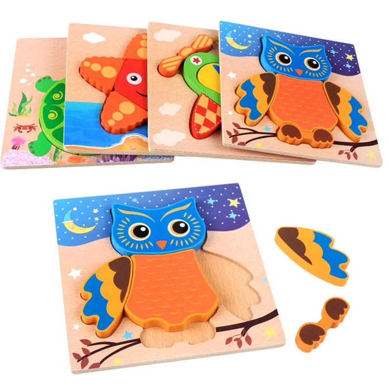 

Educational wooden toy 3D puzzle cartoon owl ladybug car ambulance airplane baby early learn birthday Christmas gift 3pcs/lot