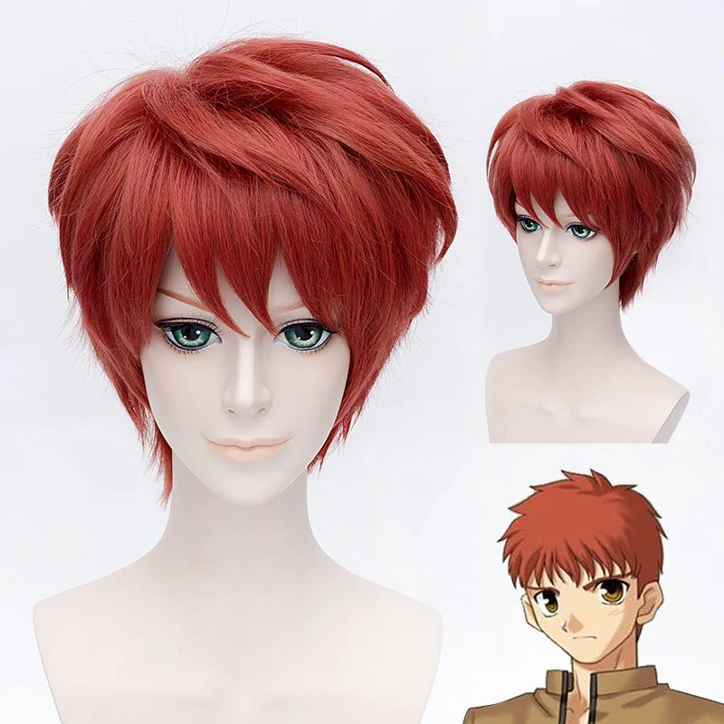 Красные парики для косплея Fate/Keep Night Emiya Shirou мужчин и мальчиков короткий прямой