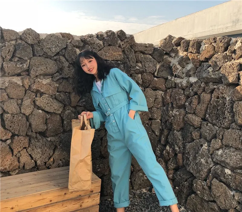WHITNEY WANG 2019 весна осень мода уличная корейский стиль пояса свободные джинсовые