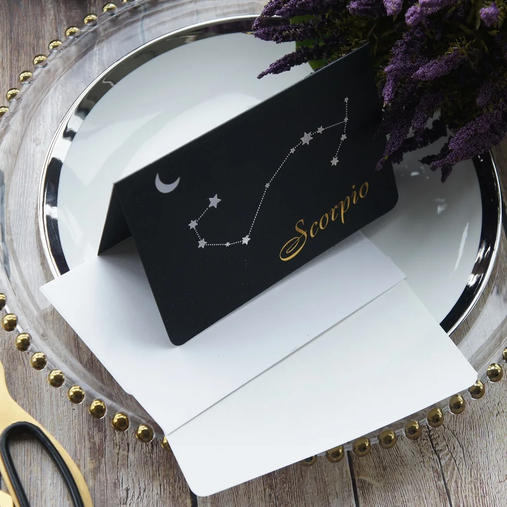 

12pcs gold zodiac fold Card Scorpio style with envelope as greeting card wedding birthday party invitation DIY Decor gift card