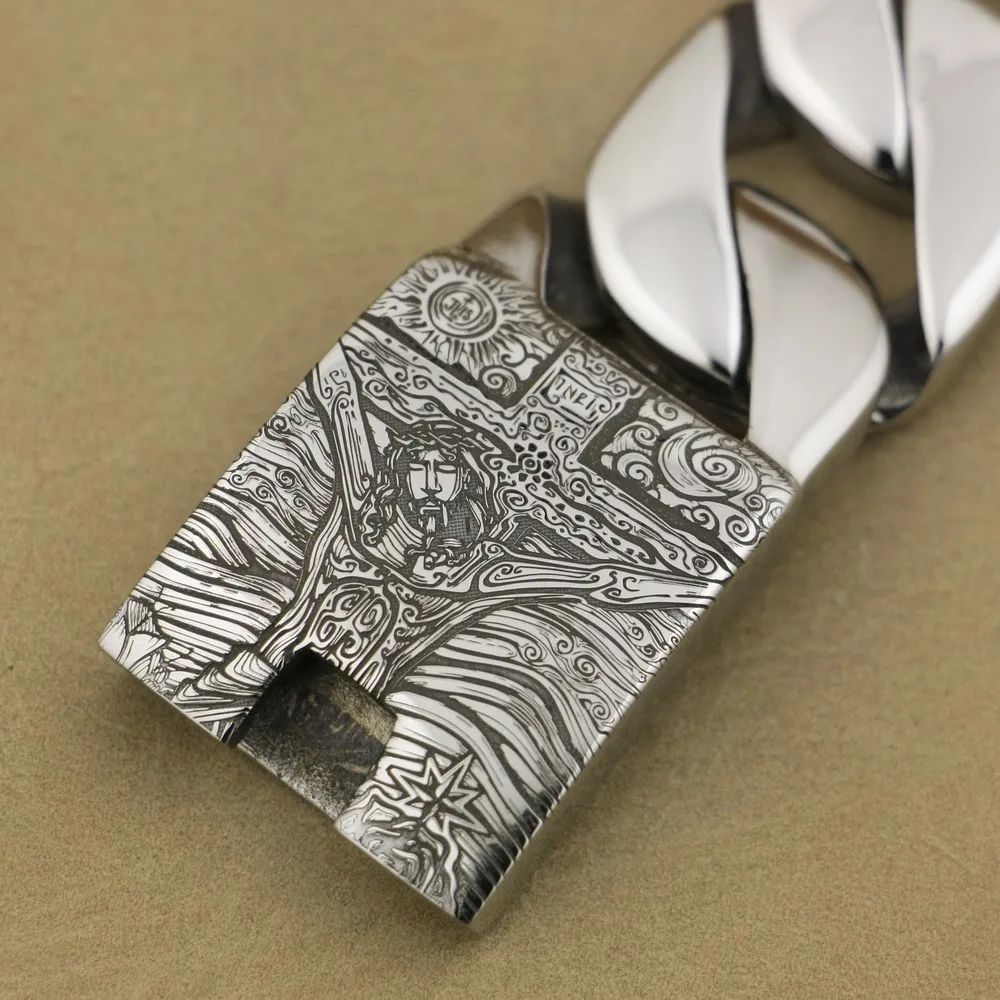 Deep Engraved Stainless Steel Jesus Crucifix Cross Mens Biker Bracelet 5D201A|Цепочки и браслеты| |