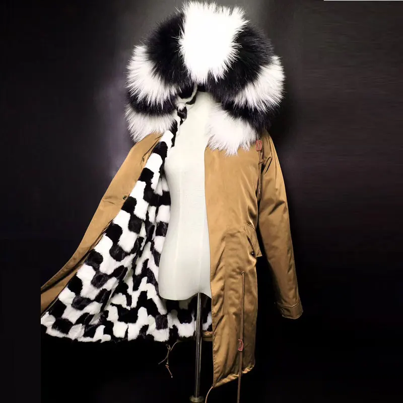 Женская парка с воротником из меха енота водонепроницаемая длинная толстой